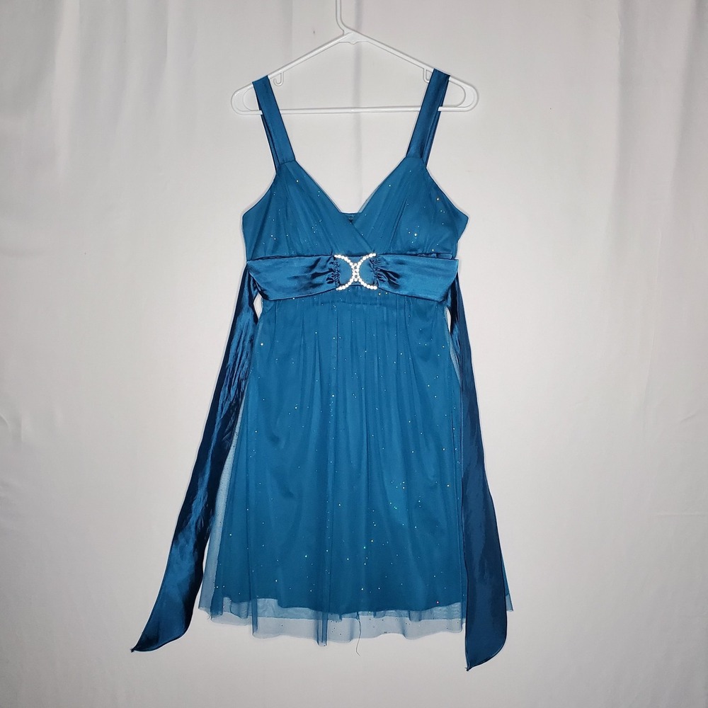 Vtg 90s Taboo Satin Mesh Empire Tie Waist Dress 9 Fairy Whimsygoth Y2K Grunge